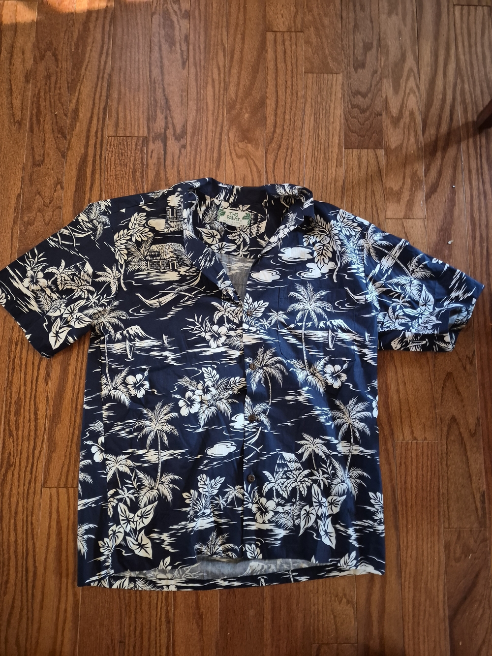 Two Palms Men's Navy Hawaiian Print Short Sleeve‎ Button-Down Shirt Size M